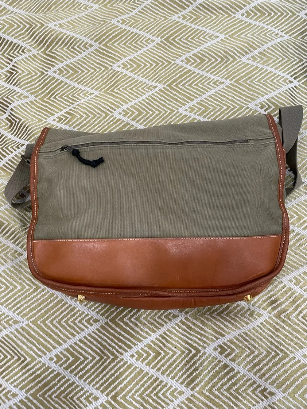 Vintage 1990s Eddie Bauer cotton Canvas Messenger with Brown Leather Trim